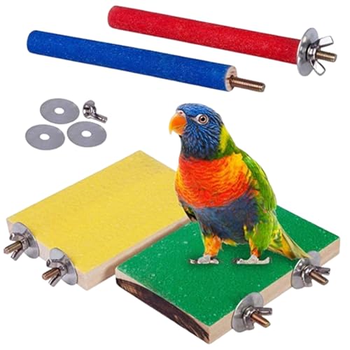 Obelunrp Vogelperchständer, 4PCS/Set Holzpapagei Ständer & Pfotenschleifstab, Vogelstange für Käfig Vogel -Übungsspielzeug von Obelunrp