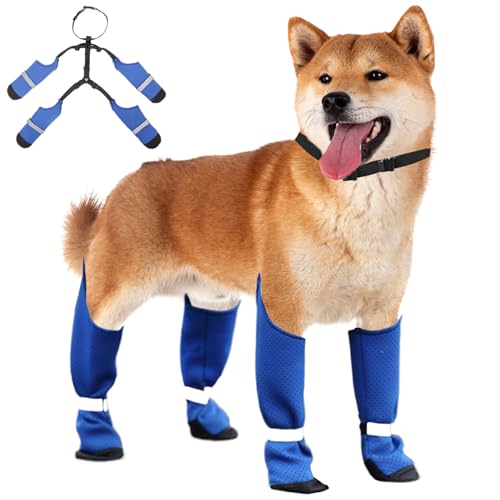 Wasserdichte Hundeschuhe, atembare Hundepfoten-Schutzschuhe mit Hosenträgern, gleitende reflektierende Hundestiefel, verstellbare Hunderegenstiefel für das Drehen, regnerische und schneebedeckte Tage von Obelunrp