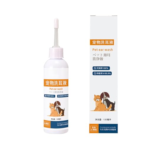 Hundeohrreiniger-Lösung – Ohrenreiniger für Haustiere – 120 ml Ohrenspülung, sanfte Ohrentropfen für Hunde, Haustier-Ohrenreiniger für Hunde, Katzen, Welpen, Kätzchen von Obesntln