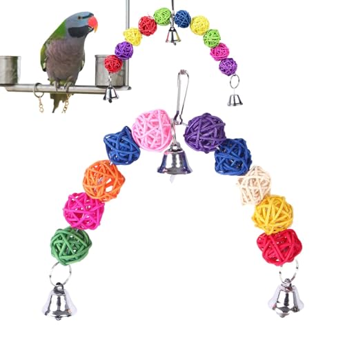 Obesntln Kauspielzeug für Vögel,Vogelspielzeug - Vogelkäfig-Glockenschnur - Buntes Vogel-Rattan-Spielzeug mit Glöckchen, natürliches Papageien-Zerreißspielzeug-Käfig-Zubehör von Obesntln