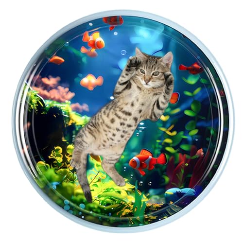Obesntln Wassersensormatte für Katzen, Haustier-Wassersensormatte – Katzenspielzeug für gelangweilte Hauskatzen, Wassersensormatte mit Fischen zum Spielen mit Haustierkatzen von Obesntln