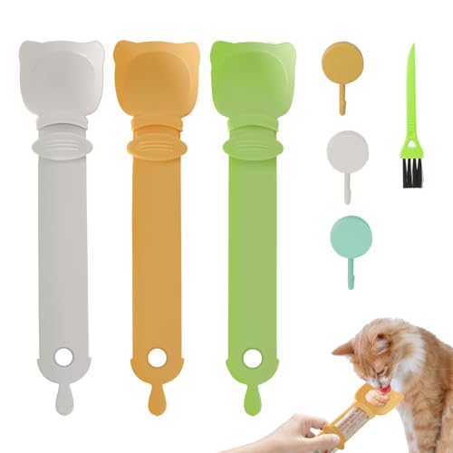 Obfuscate Katzenstreifen-Futterspender Happy Spoon für Katzen, Katzenstreifen, Quetschlöffel, Feeder, multifunktional, leckbar, Nasskatzen-Leckerli-Spender für Katzen, 3 Stück von Obfuscate