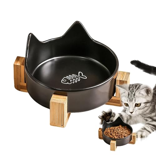 Ocastuted Futternapf für Katzen, Porzellan, Katzenfutter, Wassernapf – Kätzchen-Schalen mit Holzständer, niedliche Katzenohren-Futternäpfe für Indoor-Katzen, Nassfutterschale von Ocastuted