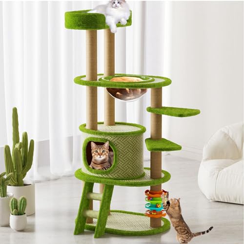 Katzenbaum, moderner Katzenbaum Turm für Indoor-Katzen – 139,7 cm hohe Dichte Brett Condo mit Hängematte, Kratzbaum und Spielzeug für kleine große Katzen (Cat Turntable-T21+) von Oceskyha