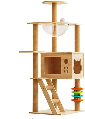 Moderner Katzenbaum, Turm für Indoor-Katzen, 119,4 cm hoch, Hölzerne Höhle mit Hängematte, Kratzbaum und Spielzeug für große Katzen, Haustierheim (Modern-N7) von Oceskyha