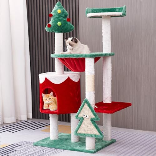 Oceskyha Weihnachtskatzenbaum, 109,2 cm, mehrstufiger Katzenturm mit Katzenhöhlen, Sitzstangen, Sisalrampe, Kratzbäume, gemütlicher Korb, Hängematten, große Katzen-Haustier-Aktivitätsstruktur von Oceskyha