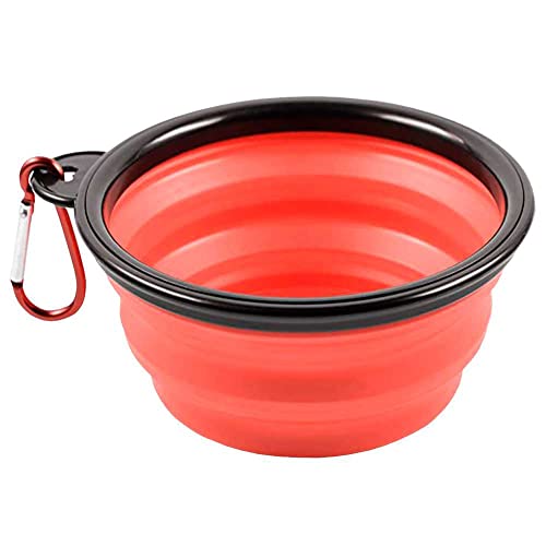 OcioDual Faltbarer Hundetrinknapf, 350ml Faltbecher, Rot, Katzentrinknapf, Futterspender, Tragbarer Hundetrinknapf, Hundezubehör, Schale mit Karabiner Zum Wandern Oder Reisen, TPE-Material von OcioDual