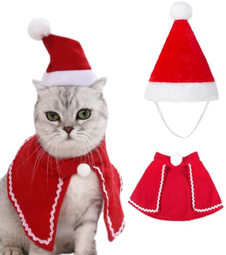 Weihnachtskostüm für Katzen, Katzen Hunde Weihnachtskostüm, Haustier Kostüm Weihnachten Kleidung für Klein Hund Katze, Weihnachten Katzenkostüm Hundekostüm mit Weihnachtsmütze, Weihnachten Cosplay von Octonyluck