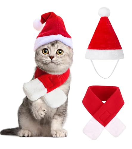 Weihnachtskostüm für Katzen, Katzen Hunde Weihnachtskostüm, Haustier Kostüm Weihnachten Kleidung für Klein Hund Katze, Weihnachten Katzenkostüm Hundekostüm mit Weihnachtsmütze, Weihnachten Cosplay von Octonyluck