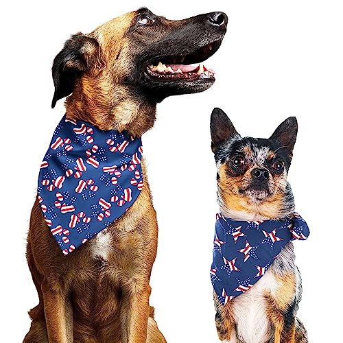 Odi Style 4. Juli Hundehalstuch – 2 Stück Amerikanische Flagge Hundehalstücher für kleine Hunde, Katzen, patriotische USA-Unabhängigkeitstag, Hundehalsband, Pfoten, Sternaufdruck (klein) von Odi Style