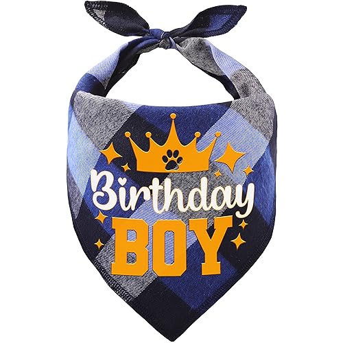 Odi Style Hunde-Geburtstagstuch, Hunde-Geburtstags-Outfit für große, mittelgroße und kleine Hunde, Bandana für Hunde, Welpen, Geburtstagsparty, Jungen-Hund, Happy Birthday-Bandana, Büffelkariert, Blau von Odi Style