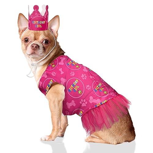 Odi Style Hundegeburtstagsmädchen-Outfit – Hundegeburtstags-Partyzubehör – Hunde-Partyhut, Krone und Hundegeburtstagskleid mit Geburtstagsmädchen-Schild, Welpen-Party-T-Shirts, Katze, atmungsaktiv, von Odi Style