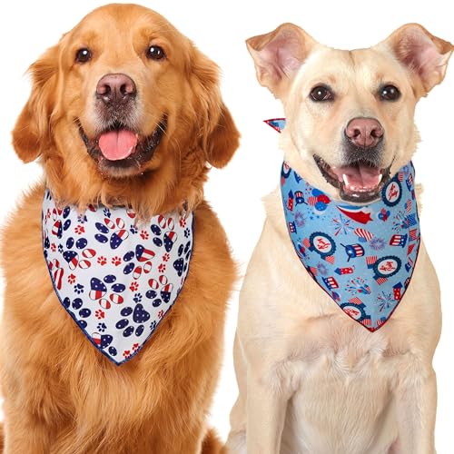 Odi Style Hundehalstuch zum 4. Juli – 2 Stück amerikanische Flagge Hundehalstücher für mittelgroße und große Hunde, patriotischer USA-Unabhängigkeitstag, Hundehalsband, weiß, blau (groß) von Odi Style