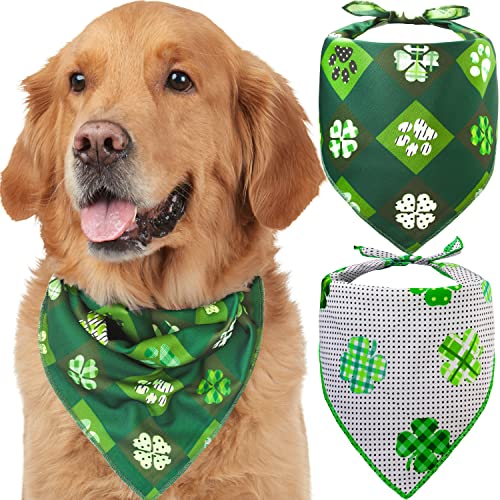 Odi Style St. Patrick's Day Bandana für Hunde - 2 Pack Saint Patrick Day Hundetaschentuch mit Kleeblatt-Drucken, Glückshundhalstücher für kleine, mittelgroße und große Hunde, Welpenzubehör, grüne von Odi Style
