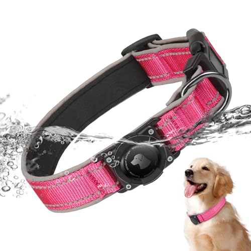 AirTag Hundehalsband, IP68 Wasserdicht Air Tag Hundehalsband Halter, Reflektierend, Ultra-Langlebig, Bequem Gepolstert, Heavy Duty Hundehalsbänder für Kleine Mittlere Große Hunde von Odokele