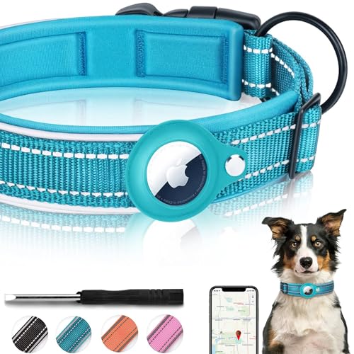 AirTag Hundehalsband, reflektierendes Apple Air-Tag-Hundehalsband, gepolsterte Hundehalsbänder mit AirTag-Halterung, verstellbares Airtag-Halsband für kleine, mittelgroße und große Hunde, XL von Odokele