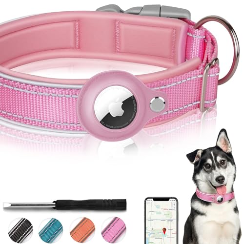 AirTag Hundehalsband, reflektierendes Apple Air-Tag-Hundehalsband, gepolsterte Hundehalsbänder mit AirTag-Halterung, verstellbares Airtag-Halsband für kleine, mittelgroße und große Hunde, XL von Odokele