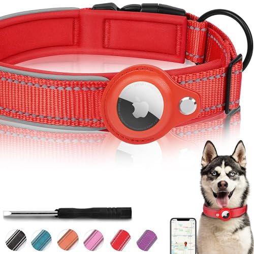 AirTag Hundehalsband, reflektierendes Apple Air-Tag-Hundehalsband, gepolsterte Hundehalsbänder mit AirTag-Halterung, verstellbares Airtag-Haustierhalsband für kleine, mittelgroße und große Hunde, S von Odokele