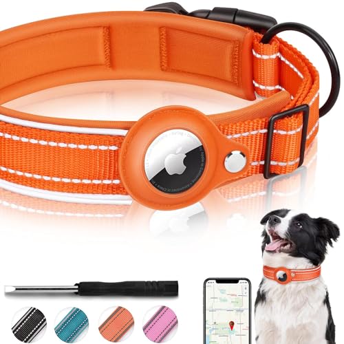 AirTag Hundehalsband, reflektierendes Apple Air-Tag-Hundehalsband, gepolsterte Hundehalsbänder mit AirTag-Halterung, verstellbares Airtag-Haustierhalsband für kleine, mittelgroße und große Hunde, M von Odokele