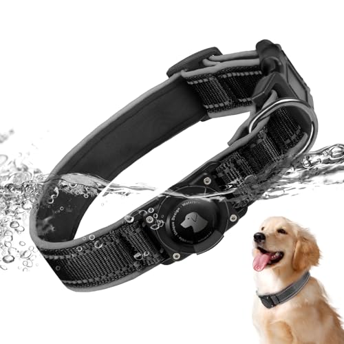AirTag Hundehalsband, verbessertes Halsband mit verdicktem Airtag-Halter, IPX7, wasserdicht, verbessert, reflektierend, weich gepolstert, strapazierfähig, Apple Air-Tag-Hundehalsbänder, geeignet für von Odokele