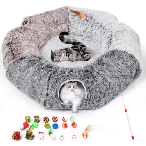 Odoland Katzentunnel XXL Katzenbett Faltbarer Pet Play Tunnel Interaktives Katzenspielzeug Spieltunel mit Ball Rascheltunnel für Indoor Kätzchen Welpen Kaninchen von Odoland