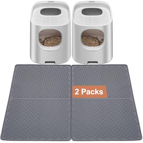 Odoland Katzenklo Matte Groß 2 Stück, 71 x 51 cm Cat Litter Mat Silikon Katzenstreu Matte, wasserdichte Katzentoilette Matte - Grau von Odoland