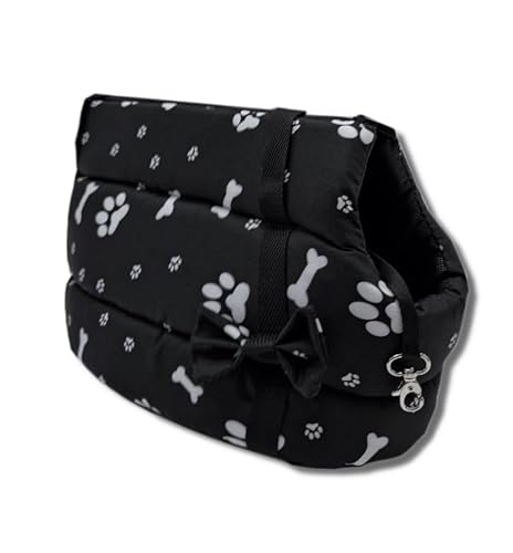 Elegante Hundetasche für Hunde/Katzen, Waschbar - Kleine/Mittlere/Mittelgroße, XS, S, L, M/Hundetragetasche Katzentasche Tragetasche Transporttasche (Schwarz mit Pfoten) von Odolplusz