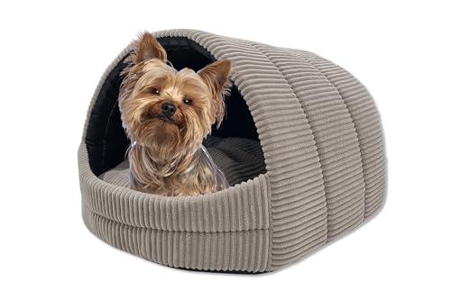 ODOLPLUSZ Hundehütte Hundehöhle Exklusives Haus Hund oder Katze | 2 Größen Komfortabel und Waschbar (Beige aus Cord, M) von Odolplusz