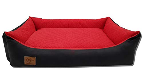 Odolplusz XXL - Hundebett für große Hunde - Hundekissen - Hundesofa mit Wendekissen | Bezug abnehmbar und waschbar [ 100x70cm, Schwarz-Rot ] von Odolplusz