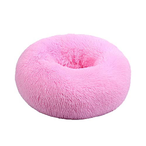 Odot Hundebett Runden Drinnen Donut für Kleine und Mittlere Grosse Haustierbet, Solide Farbe Flauschig Plüsch Warm rutschfest Waschbar Welpe Hundekorb Hundekissenbett (Leuchtend rosa,M(50cm)) von Odot