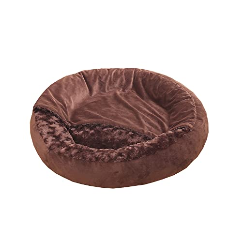 Odot Hundebett Runden Drinnen Donut mit Kapuze für Kleine und Mittlere Grosse Haustierbett, Flauschig Plüsch Warm rutschfest Waschbar Welpe Hundekorb Hundekissenbett (M(60x60x18cm),Braun) von Odot