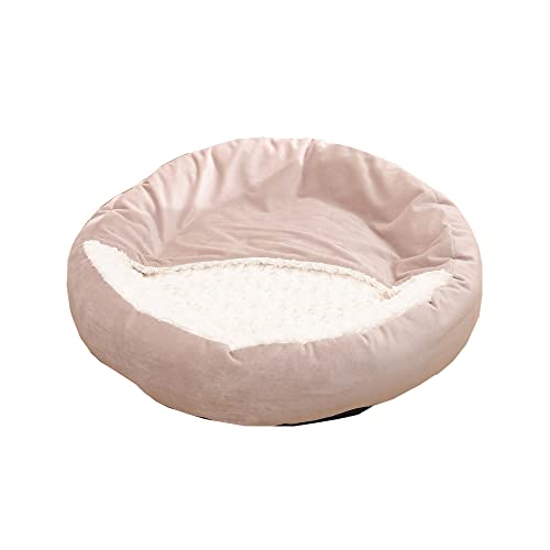 Odot Hundebett Runden Drinnen Donut mit Kapuze für Kleine und Mittlere Grosse Haustierbett, Flauschig Plüsch Warm rutschfest Waschbar Welpe Hundekorb Hundekissenbett (M(60x60x18cm),Khaki) von Odot