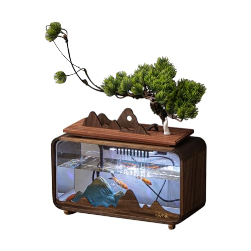 Acryl-Aquarium mit Licht, klassischer, kompakter Tank für Tischplatte oder Desktop-Display, Walnuss-Intarsien-Aquarium für Zuhause, Büro, Dekoration, Geschenke von Odpaltoy