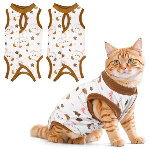2PCS Katzenbody nach OP Erholungsanzug Kleidung für Spay Bauchwunden Weiblich,Katzen Body für Katzen Operation, Katzen Kleidung, Anti-leckende (Braun, S) von Oerphh