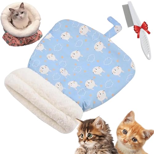 Cat Winter Sleeping Bag, Cat Sleeping Bag, Soft Plush Cat Sack Self Warm, Semienclosed Pet Bed Cave, 360° Wrap Comfortable Cat Beds, Suitable for Cats and Dogs Weighing Less Than 7 KG (Blue) von Oforest