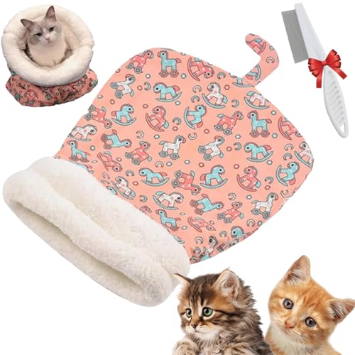 Cat Winter Sleeping Bag, Cat Sleeping Bag, Soft Plush Cat Sack Self Warm, Semienclosed Pet Bed Cave, 360° Wrap Comfortable Cat Beds, Suitable for Cats and Dogs Weighing Less Than 7 KG (Pink) von Oforest