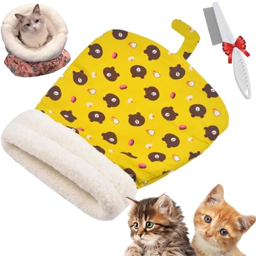 Cat Winter Sleeping Bag, Cat Sleeping Bag, Soft Plush Cat Sack Self Warm, Semienclosed Pet Bed Cave, 360° Wrap Comfortable Cat Beds, Suitable for Cats and Dogs Weighing Less Than 7 KG (Yellow) von Oforest