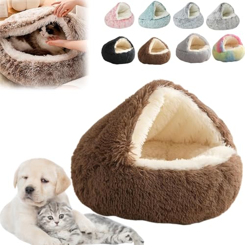 Oforest 2024 New Fauven Calming Seashell Bed, Fauven Cat Bed, Lapcatz Nest Bed, Cozy Cocoon Dog Bed, Calming Dog Beds & Cat Cave Bed with Hooded Cover for Small Medium Pets (Brown, 40cm) von Oforest