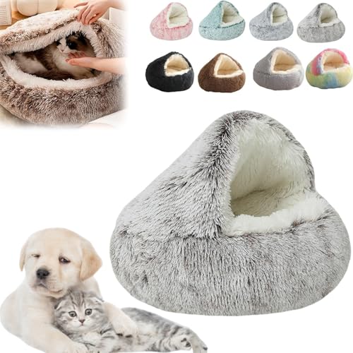 Oforest 2024 New Fauven Calming Seashell Bed, Fauven Cat Bed, Lapcatz Nest Bed, Cozy Cocoon Dog Bed, Calming Dog Beds & Cat Cave Bed with Hooded Cover for Small Medium Pets (Coffee, 40cm) von Oforest