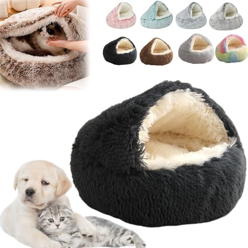 Oforest 2024 New Fauven Calming Seashell Bed, Fauven Cat Bed, Lapcatz Nest Bed, Cozy Cocoon Dog Bed, Calming Dog Beds & Cat Cave Bed with Hooded Cover for Small Medium Pets (Dark Gray, 40cm) von Oforest