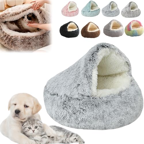 Oforest 2024 New Fauven Calming Seashell Bed, Fauven Cat Bed, Lapcatz Nest Bed, Cozy Cocoon Dog Bed, Calming Dog Beds & Cat Cave Bed with Hooded Cover for Small Medium Pets (Gray, 40cm) von Oforest