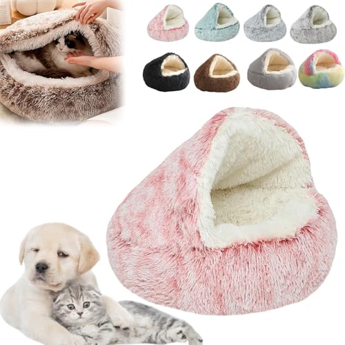 Oforest 2024 New Fauven Calming Seashell Bed, Fauven Cat Bed, Lapcatz Nest Bed, Cozy Cocoon Dog Bed, Calming Dog Beds & Cat Cave Bed with Hooded Cover for Small Medium Pets (Pink, 40cm) von Oforest