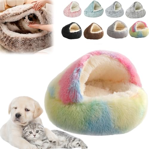 Oforest 2024 New Fauven Calming Seashell Bed, Fauven Cat Bed, Lapcatz Nest Bed, Cozy Cocoon Dog Bed, Calming Dog Beds & Cat Cave Bed with Hooded Cover for Small Medium Pets (Rainbow, 40cm) von Oforest