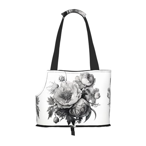 Katzentragetasche mit Blumenmuster und Graphitdruck, Haustier-Reisetasche für Katzen, Hunde, Welpen, bequem, tragbar, faltbar von Ogniwo