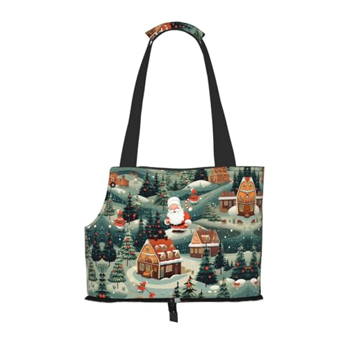 Katzentragetasche mit Weihnachtsdorfdruck, Haustier-Reisetasche für Katzen, Hunde, Welpen, bequem, tragbar, faltbar von Ogniwo