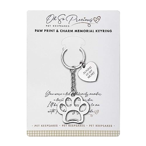 Schlüsselanhänger mit Pfotenmotiv, Aufschrift "Always In My Heart", graviertes Haustier-Andenken, Geschenk zum Trostverlust, 7 cm Pfotenanhänger, 2,5 cm Herzanhänger von Oh So Precious Pet Keepsakes