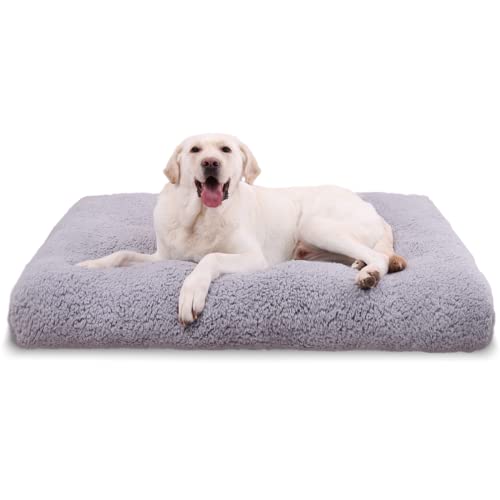 Extra großes Hundebett für Kiste, waschbare Hundebetten für kleine Hunde, Ultra Deluxe Sherpa Zwinger Pad, flauschige Haustiermatten mit strapazierfähiger Anti-Rutsch-Unterseite, 104,1 x 68,6 cm, Grau von Oiilores