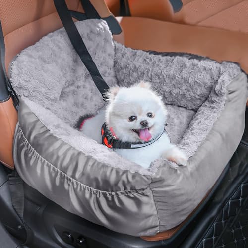 Oiilores Hunde-Autositz für kleine Hunde, waschbare Haustier-Booster-Autositze mit Clip-On-Sicherheitsleine, bequemer Deluxe-Plüsch-Autositz mit Taschen, Welpenauto-Tragetasche, Bett für Hunde unter von Oiilores