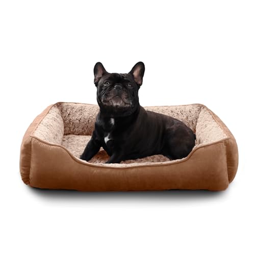 Oiilores Hundebett, waschbar, beruhigendes Anti-Angst-Haustierbett mit rutschfester Unterseite, weiches rechteckiges Plüschbett, mittelgroß, 75 x 55 cm, Braun von Oiilores