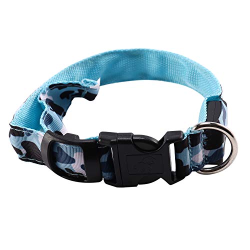 Oikabio Leuchtende Halskette mit blinkendem LED-Licht, für Katzen und Hunde, Camouflage, Sicherheit, Blau, Größe M von Oikabio